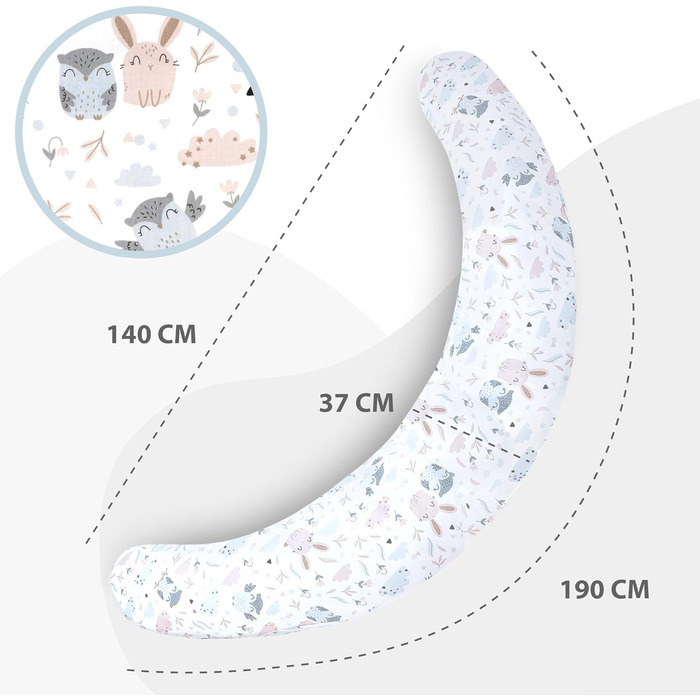 Подушка для годування дитини Totsy XXL Подушка для вагітних і спального місця на боці - 190 см Дизайн сови