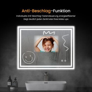 Дзеркало для ванної кімнати EMKE з підсвічуванням 50x60 см, антизапар, 2 кольори світла (тепле/холодне), LED, сенсорне керування