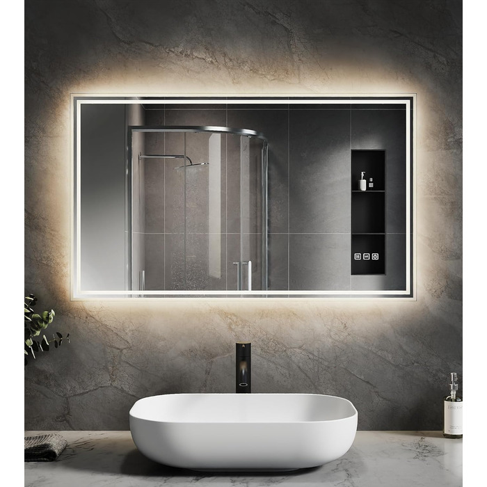 Дзеркало для ванної кімнати зі підсвічуванням SVNR, 70x50 см, LED, кутовий, з 4 мм дзеркалом без міді, dual-touch, регулювання кольору 3000K-6400K, антизапар, smart дзеркало