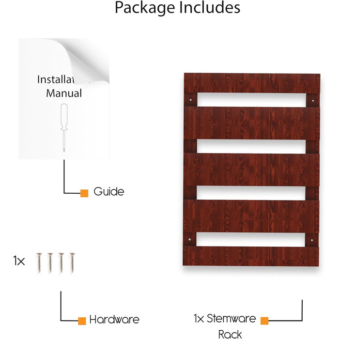Настінна полиця для келихів Rustic State Eze, 4 секції, на 12 келихів, 30.5 см, махагон