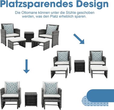 Садовий набір меблів OC Orange-Casual 5 предметів: плетений ротанг, диван, крісла, пуфи та столик, подушки в комплекті для балкона, тераси, подвір'я (Оранжевий, Сірий)