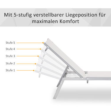 Outsunny Sun Lounger Садовий шезлонг з регульованою подушкою 5-ступінчастою спинкою Металева сітка тканина кремовий білий 170x58x97см для патіо та балкона