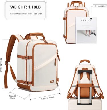 Кабінний рюкзак Kono 40x20x25 см для Ryanair, 20L, мінімалістичний (бежевий/коричневий)