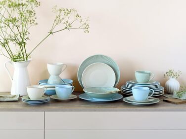 CreaTable Серія Valencia Pastell: 30-ти частинний сервіз для 6 осіб з порцеляни (кремовий, блакитний, зелений). Сумісний з мийною машиною та мікрохвильовою піччю, Made in Europe