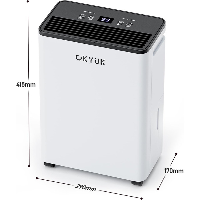 Електричний осушувач повітря OKYUK 12L з цифровим дисплеєм, для дому 40м², з автовимкненням, для кемпінгу, ванної кімнати, підвалу (12L, білий)