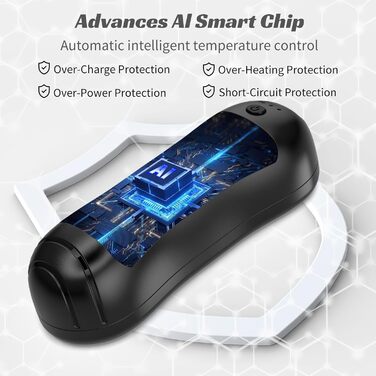 Електричний грілка для рук FANDLISS 6000 mAh, 2 шт. - багаторазовий, з USB зарядкою, для кемпінгу, на відкритий простір, на подарунок, чорний