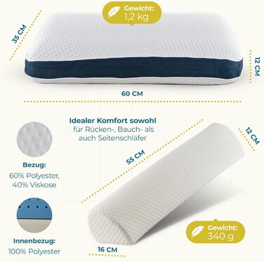 Ортопедичні подушки для шиї та колін [The Flow Pillow] 2 шт. з Memory Foam - для сну на спині та боці, проти болю в шиї
