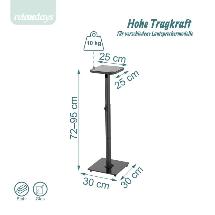 Підставка для динаміків Relaxdays, скло, 72-95 см
