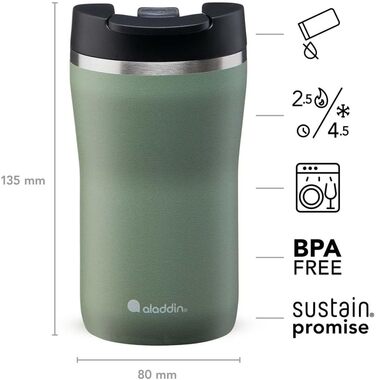 Термокружка Aladdin Barista Java з нержавіючої сталі 0.47L - Leak-Lock, для кави To Go, зберігає тепло 4 години, без BPA, можна мити в посудомийній машині (251 мл, Sage Green)