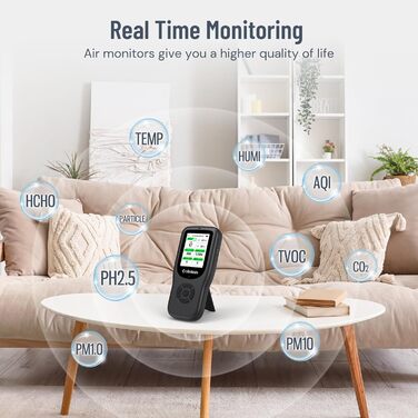 Детектор якості повітря LifeBasis 10 в 1: формальдегід, AQI, PM2.5/PM10, HCHO, TVOC, CO2, температура, вологість. USB зарядка для дому та офісу