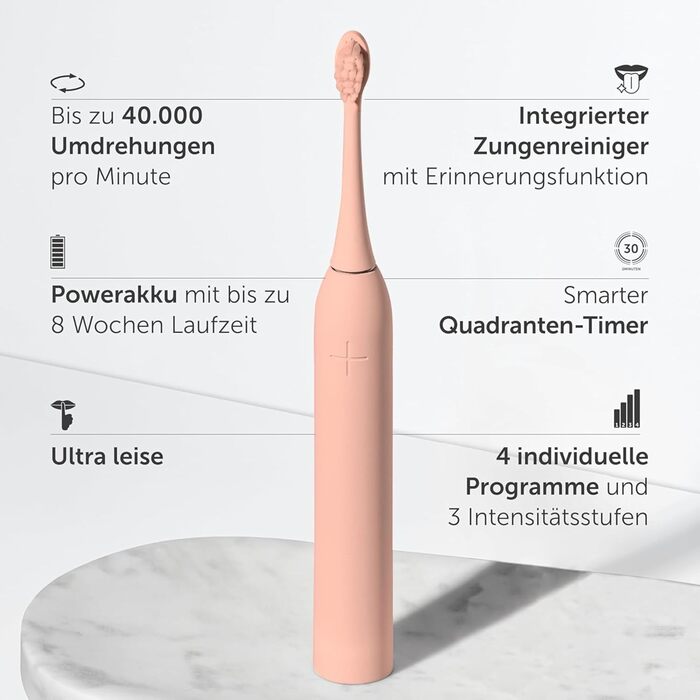 Електрична зубна щітка Wondersmile PRO - Тест-переможець 2025, 100 днів без ризику, TÜV-сертифікована, 4 режими, акумулятор 60 днів, розумна насадка, 1 шт. (Atomic Rose)