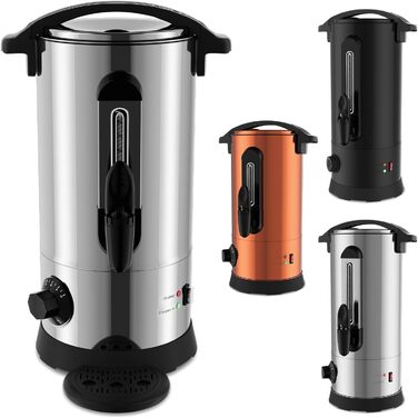 Глювайновий нагрівач з 10 чашками | 1500W нагрівач гарячих напоїв з нержавіючої сталі з термостатом 30–110°C, функцією підігріву та краном | Глювайновий автомат для вечірок (8л, срібний)