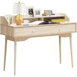 Комп'ютерний стіл COSTWAY Desk з висувною шухлядою, офісний стіл з масиву дерева 110 см, консольний стіл для робочого місця ПК для кабінету, офісу та вітальні (натуральний)