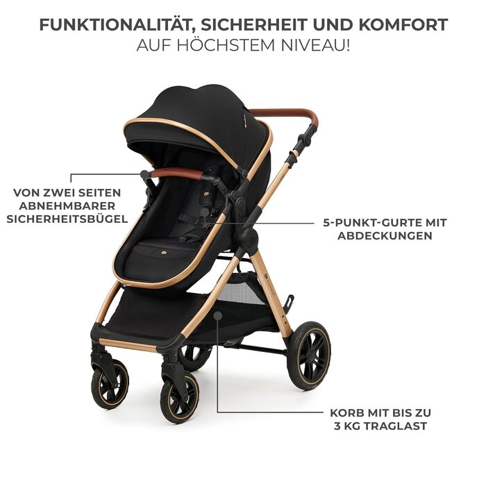 Дитяча коляска Kinderkraft ESME 3-в-1: комплект, до 22 кг, автокрісло I-size, чорна