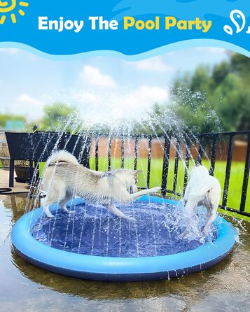 Басейн для собак Peteast для великих і маленьких собак і дітей 59 складна спринклерна площадка для бризок, протиковзка іграшка для води для собак товщиною 0,58 мм, екологічно чиста, довговічна (87 дюймів, синя)