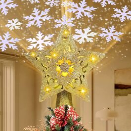 Верхівка на ялинку, Різдвяна ялинка мереживна зірка, Різдвяна ялинка мереживна зірка з обертовою сніжинкою світлодіодний проектор, прикраса різдвяної ялинки для