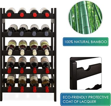 Стильна полиця для вина SMIBUY з бамбука на 20 пляшок, 5-ярусна, чорного кольору