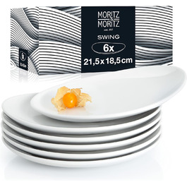 Набір десертних тарілок Moritz & Moritz Swing на 6 персон 21,5 х 18,5 см - Набір керамічного посуду як тарілка для торта, тарілка для сніданку або десертна тарілка - Зроблено в Португалії (білий)Набір десертних тарілок Moritz & Moritz Swing на 6 персон - 21,5 х 18,5 см - Кераміка - Зроблено в Португалії (білий)