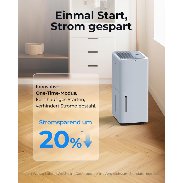 Електричний осушувач повітря 12L з таймером, для підвалів та приміщень до 122м³, з фільтром та 1м шлангом, 10 років гарантії, 50л/день