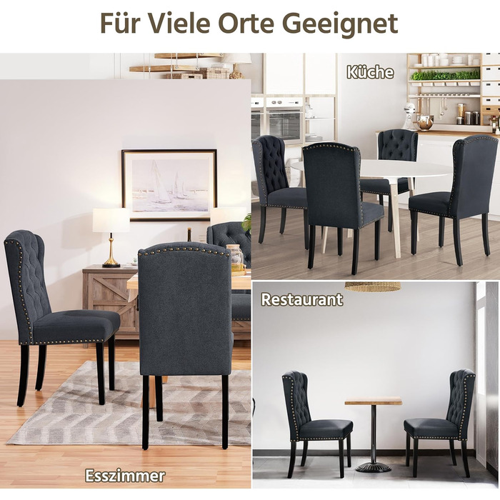 Набір кухонних стільців Yaheetech (6 шт.) з підлокітниками, сірий, до 140 кг