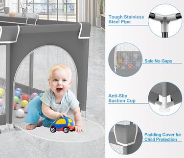 Дитячий ігровий центр/манеж Laufstall, 120x120 см, з ігровою килимком, складний, сітчасті бортики, з фіксаторами (сірий)