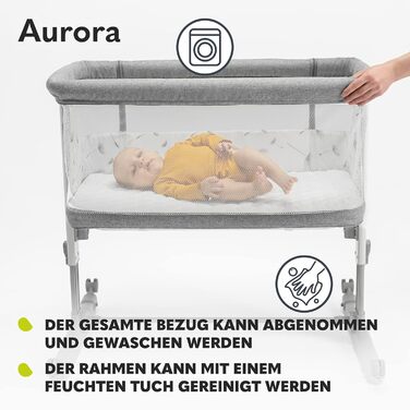 Дитяче ліжко Lionelo Aurora 3in1 до 9 кг, спальне місце, люлька, регулювання висоти, нахил, 4 колеса, сірий