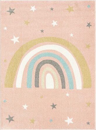 Сучасний дитячий килим з м'яким ворсом, що не вимагає особливого догляду, стійкий до фарбування, з райдужним малюнком (140 х 200 см, рожевий)