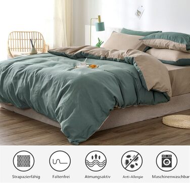 Набір постільної білизни 200x220 см, зелено-бежевий, універсальний, мікрофібра, з замком, 2 наволочки 80x80 см