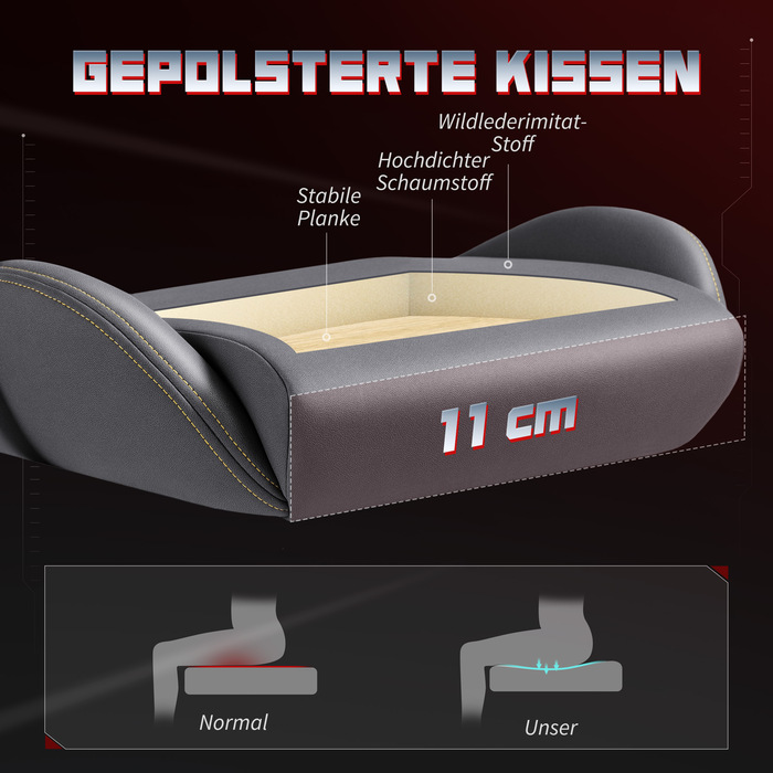 Ігрове крісло HOMCOM з ергономічною підтримкою спини та 3D-підлокітниками, регульоване, з м'якою спинкою та поперековою підтримкою, коліщатками, сірого кольору