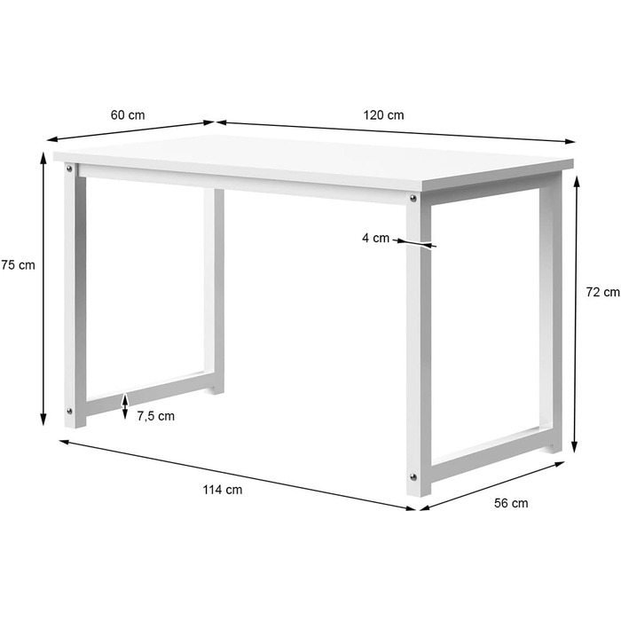 Письмовий стіл ML-Design 120 x 60 x 75 см в дерев'яному комп'ютерному столі з міцним металевим каркасом для домашнього офісу, школи, легкого налаштування, багатофункціонального офісного столу Робочий стіл Стіл для ноутбука (білий)