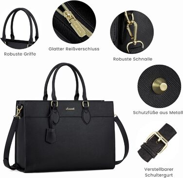 Сумка для ноутбука LOVEVOOK 15.6 дюймів, велика робоча сумка, шопер, акцентна сумка, водонепроникна сумка з PU шкіри, для бізнесу, роботи, навчання, чорна