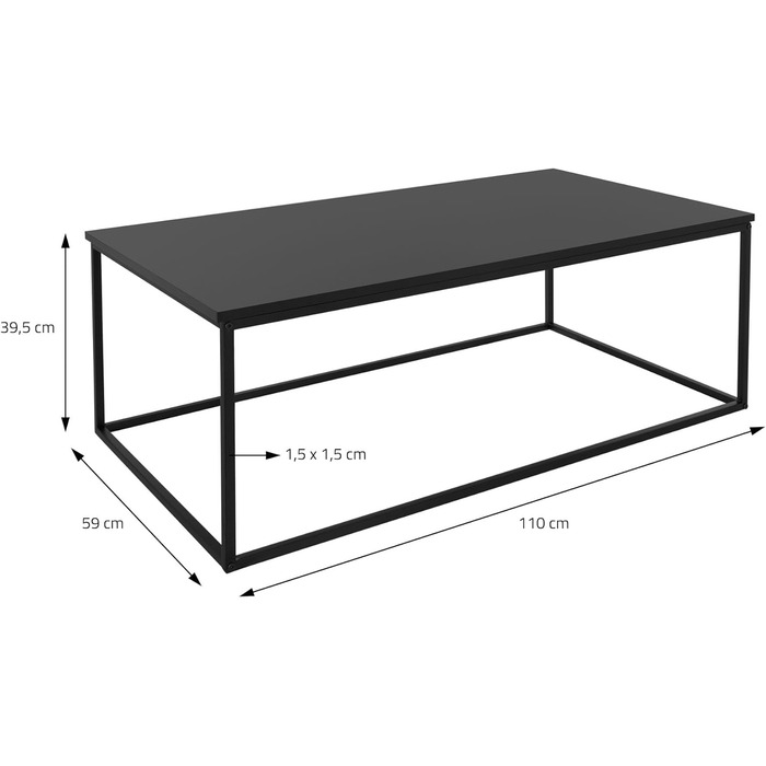 Журнальний столик ML-Design 110x39,5x59 см Чорний Прямокутна форма, Металевий каркас, Промисловий дизайн, Вхідний стіл, Журнальний стіл Стіл для вітальні Консольний стіл Диванний стіл Стіл для передпокою Декоративний стіл 110 x 39,5 x 59 см