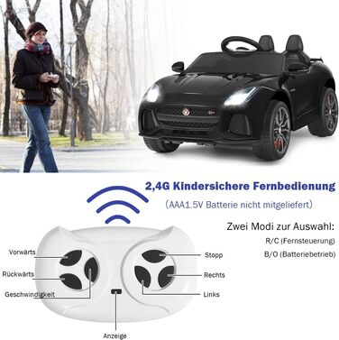 Дитячий електромобіль Jaguar COSTWAY 12V з пультом, музикою та підсвічуванням, чорний, для дітей від 3 років