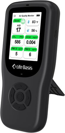 Детектор якості повітря LifeBasis 10 в 1: формальдегід, AQI, PM2.5/PM10, HCHO, TVOC, CO2, температура, вологість. USB зарядка для дому та офісу