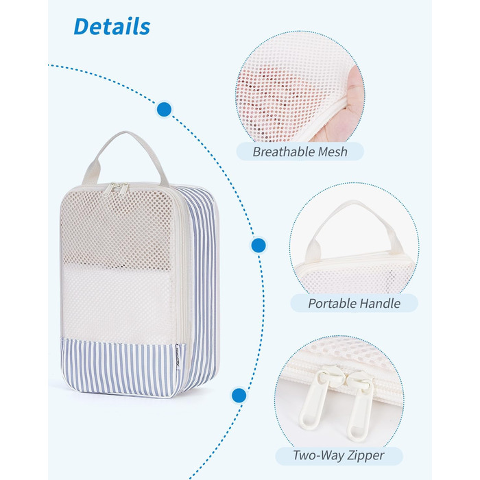 Набір органайзерів для подорожей Narwey (6 шт), компресійні органайзери для валізи та рюкзака, набір пакувальних кубів для одягу, сіро-блакитні смужки