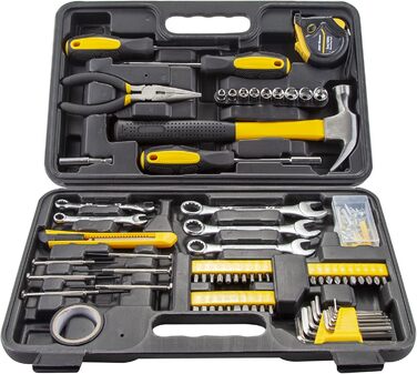Набір інструментів CARTMAN 148 предметів для дому в пластиковому кейсі, синьо-жовтий