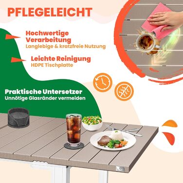 Розсувний садовий стіл KESSER® 180/240x90 см для 8 осіб, з металевим каркасом та стільницею HDPE, стійкий до погодних умов та UV-випромінювання, в комплекті 6 підставок під горнятка