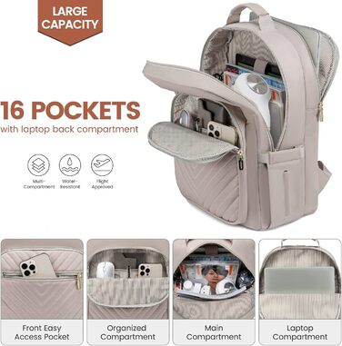 LOVEVOOK Рюкзак для жінок, великий, 15.6 дюймів, для ноутбука, водонепроникний, шкільний, для дівчаток, підлітків, чорний, елегантний, для роботи, для школи, університету, подорожей (15.6 дюймів, Taro-сірий)