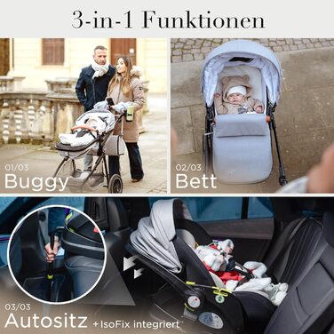 Дитяча коляска 3 в 1 AMOR BABY Primus сірого кольору: автокрісло, класична коляска та автокрісло в комплекті | Безпечна, з Isofix та 5-точковим ременем безпеки
