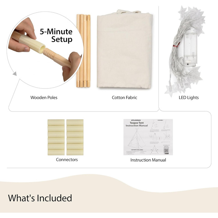 Дитячий намет Atlasonix Tipi для дітей, ігровий будиночок Montessori, 100% бавовна