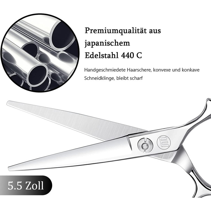 Ножиці для стрижки волосся Moontay 5.5', великі отвори для пальців, професійні, виготовлені з японської нержавіючої сталі 440C, перукарські ножиці, сріблясті 5.5'