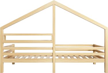 Ліжко дитяче Merax 90x200 см з бортиками, з ящиками та полицею, біле. Стабільне дерев'яне ліжко-будиночок з ламелями. Ігрове ліжко для хлопчиків та дівчаток.