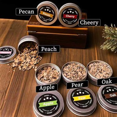 Набір для копчення коктейлів: 6 смаків, дерев'яні чіпси, форми для льоду, 2 склянки. Ідеальний подарунок для чоловіків