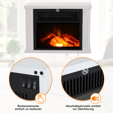 Електрокамін HOMCOM з обігрівом, електричний камін з LED-ефектом полум'я, декоративний камін потужністю 600/1200 Вт, електрична імітація каміна/вогнища, білий