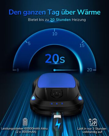 Електричний нагрівач для рук, перезаряджуваний, USB, 2 шт. (блакитний)