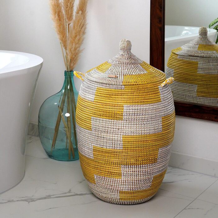 Кошик для білизни YAADU з кришкою XXL - великий контейнер для білизни, жовтий