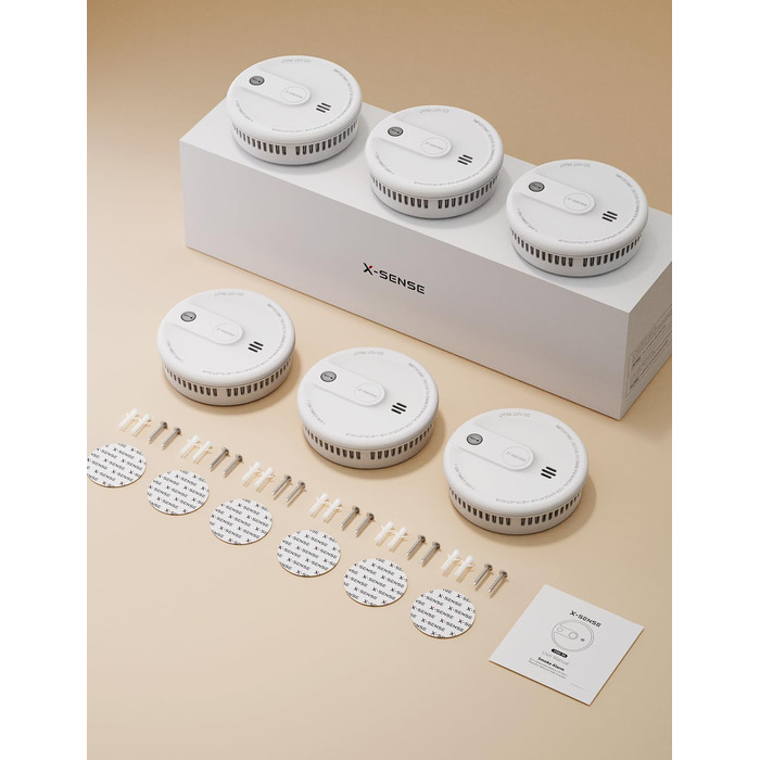 Датчик диму X-Sense з батареєю на 10 років, 6 шт., білий. Магнітне кріплення, без LED-індикації, кнопка тестування/вимкнення. Ультратонкий XS0G-SN