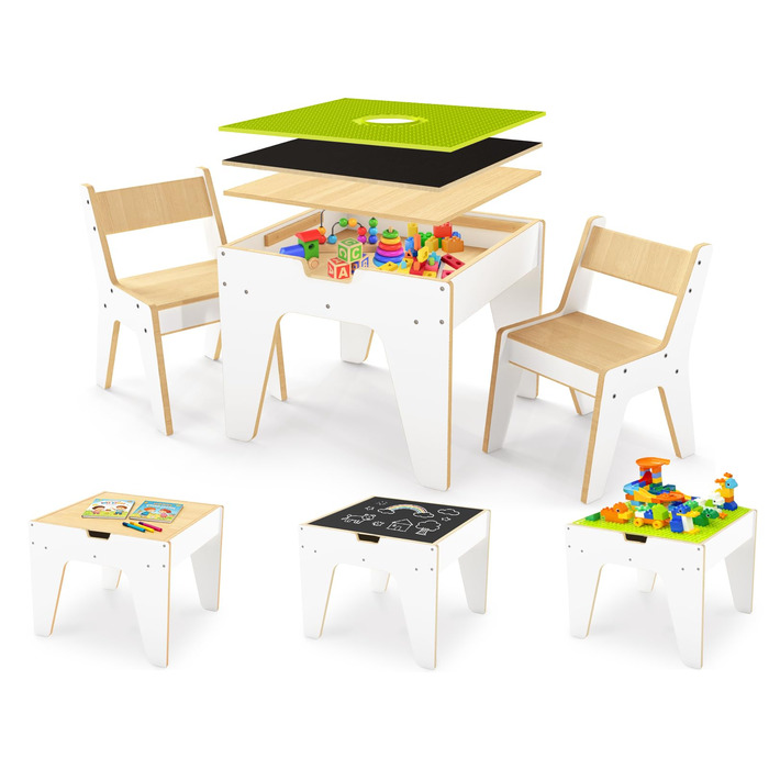 Дерев'яний дитячий набір меблів Wingyz 4-в-1: стіл, 2 стільці, стіл з місцем для зберігання. Ідеально для малювання, ігор та активностей.