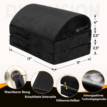 Підставка для ніг під стіл Dowinx, регульована по висоті, знімний чохол, зручна для офісу, авто, дому (3 рівня, м'яка, чорна)