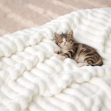 BEDSURE Плед великий 220x240 см - теплий, м'який, для дивана та декору інтер'єру, вовняний, флісовий, білий